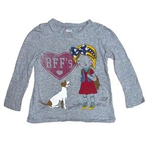 Gray Schoolgirl Polka Dot Bow Dog Long Sleeve Tee Shirt Top Size 3T Old Navy
